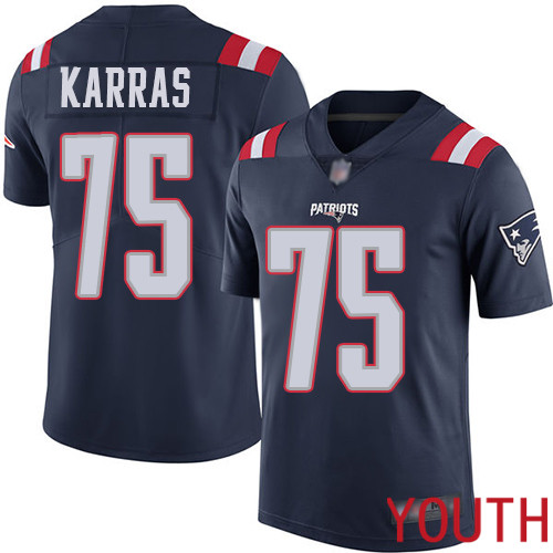 New England Patriots Football 75 Rush Vapor Untouchable Limited Navy Blue Youth Ted Karras NFL Jersey